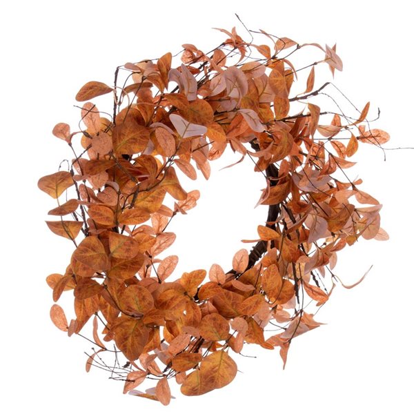 Vickerman 22-in Orange Artificial Leaf Wreath