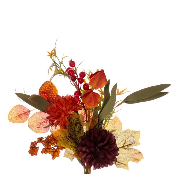 Vickerman 20-in Orange and Burgundy Artificial Mixed Mum, Chinese Lantern, and Berry Wreath