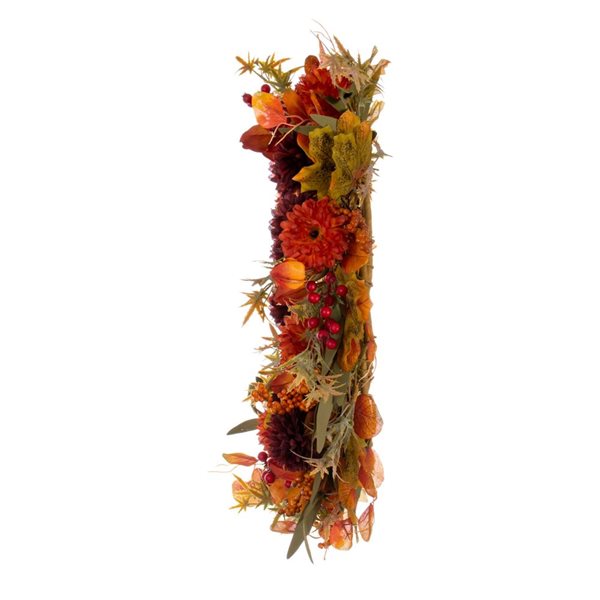 Vickerman 20-in Orange and Burgundy Artificial Mixed Mum, Chinese Lantern, and Berry Wreath