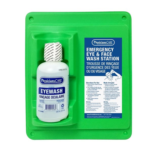 Station de lavage oculaire Physicians Care avec bouteille de lavage oculaire pleine de 500 ml (16 oz)