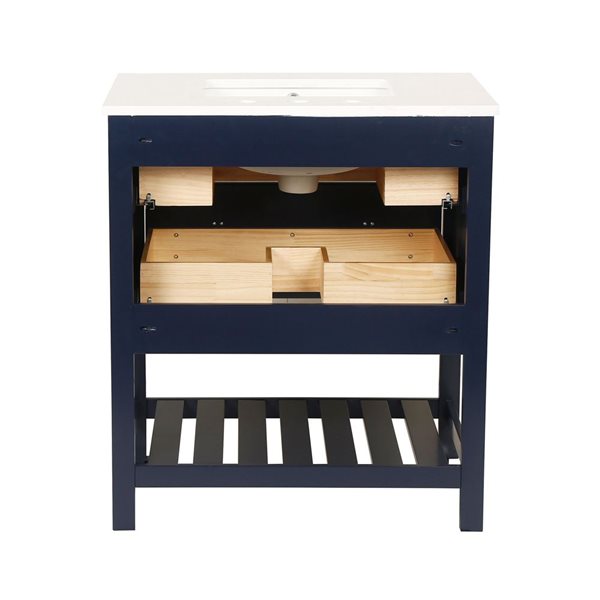 RAINLEX 30-in Navy Blue Freestanding Single Bathroom Vanity w/ Natural Marble Top