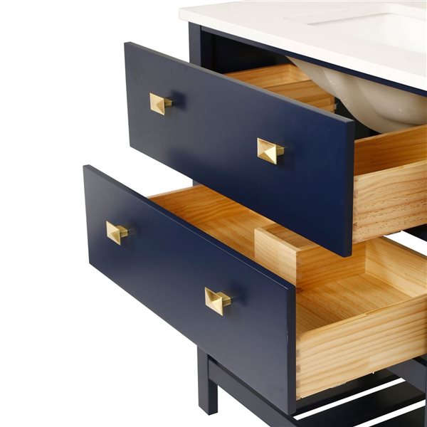 RAINLEX 30-in Navy Blue Freestanding Single Bathroom Vanity w/ Natural Marble Top