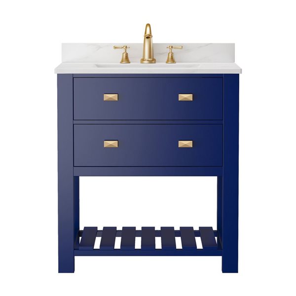 RAINLEX 30-in Navy Blue Freestanding Single Bathroom Vanity w/ Natural Marble Top