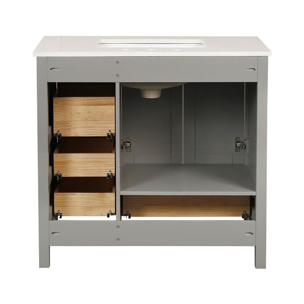 RAINLEX 36-in Grey Freestanding Single Bathroom Vanity w/ Natural Marble Top