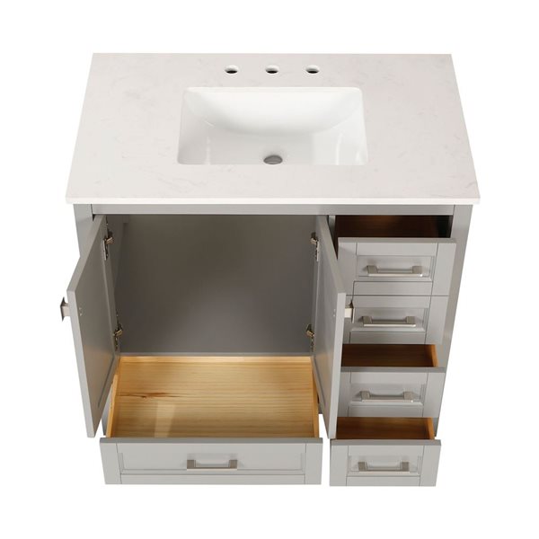 RAINLEX 36-in Grey Freestanding Single Bathroom Vanity w/ Natural Marble Top