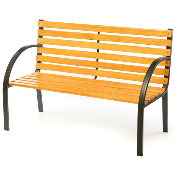 Gardenised Classical Wooden Slats Outdoor Park Bench with Steel Frame