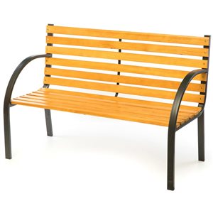 Gardenised Classical Wooden Slats Outdoor Park Bench with Steel Frame