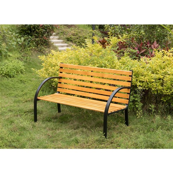 Gardenised Classical Wooden Slats Outdoor Park Bench with Steel Frame