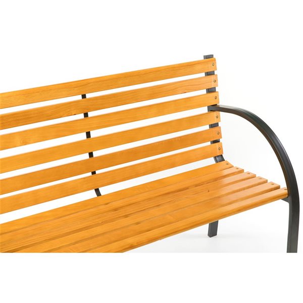 Gardenised Classical Wooden Slats Outdoor Park Bench with Steel Frame