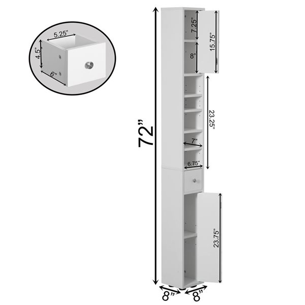 Basicwise 72-in Space Saving Multi-Purpose White Linen Tower Cabinet