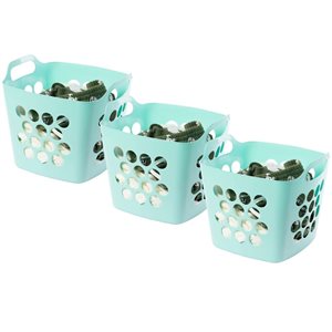 Basicwise Green Square Flexible Plastic Carry Laundry Baskets with Side Handles - Set of 3