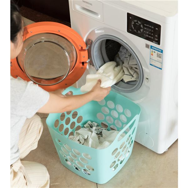 Basicwise Green Square Flexible Plastic Carry Laundry Baskets with Side Handles - Set of 3
