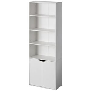 Basicwise 71-in White 4 Tier Open Book Shelf and Bookcases w/ 2 Doors Storage Cabinet and 1 Adjustable Shelf