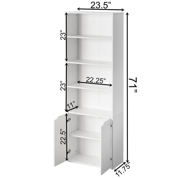 Basicwise 71-in White 4 Tier Open Book Shelf and Bookcases w/ 2 Doors Storage Cabinet and 1 Adjustable Shelf