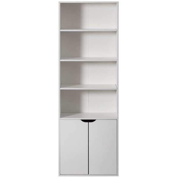 Basicwise 71-in White 4 Tier Open Book Shelf and Bookcases w/ 2 Doors Storage Cabinet and 1 Adjustable Shelf