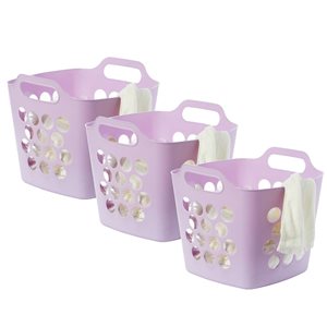 Basicwise Purple Square Flexible Plastic Carry Laundry Baskets with Side Handles - Set of 3