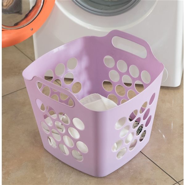 Basicwise Purple Square Flexible Plastic Carry Laundry Baskets with Side Handles - Set of 3