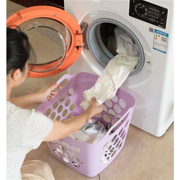 Basicwise Purple Square Flexible Plastic Carry Laundry Baskets with Side Handles - Set of 3