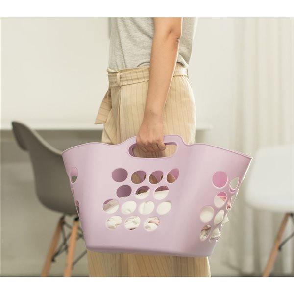 Basicwise Purple Square Flexible Plastic Carry Laundry Baskets with Side Handles - Set of 3