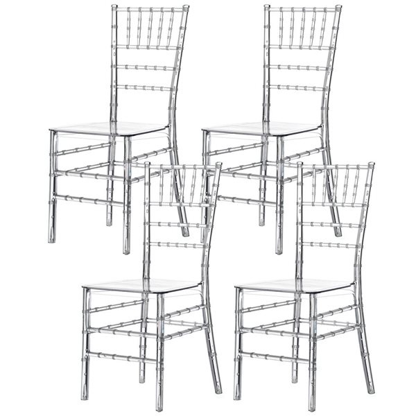 Fabulaxe Chiavari Modern Acrylic Stackable Dining Clear Party Chairs - Set of 4