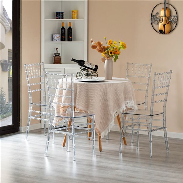 Fabulaxe Chiavari Modern Acrylic Stackable Dining Clear Party Chairs - Set of 4