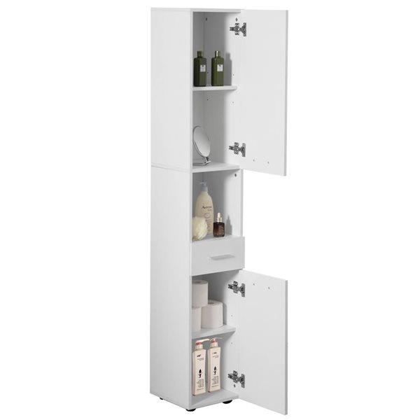 Basicwise 71.5-in Linen Floor Tower Cabinet with 2 Doors and 1 Drawer