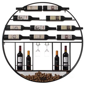 Vintiquewise Vintage Decorative Modern Black Metal Round Wall Mounted Wine Display Rack