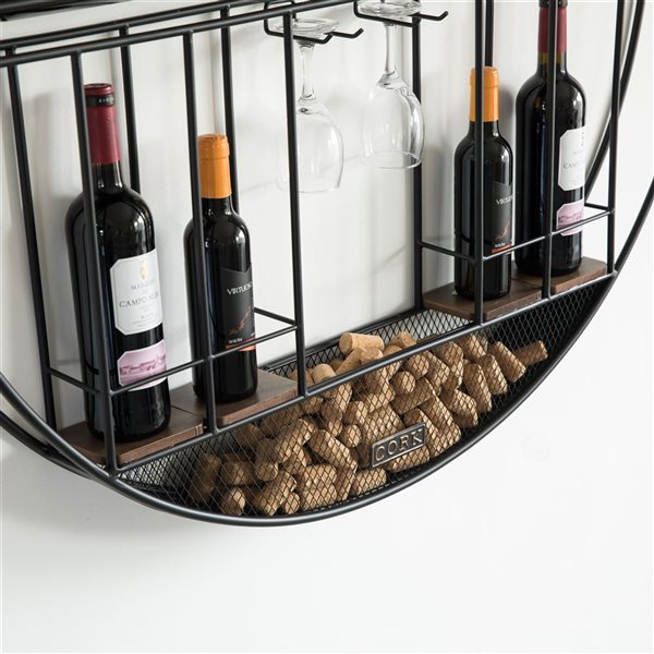 Vintiquewise Vintage Decorative Modern Black Metal Round Wall Mounted Wine Display Rack