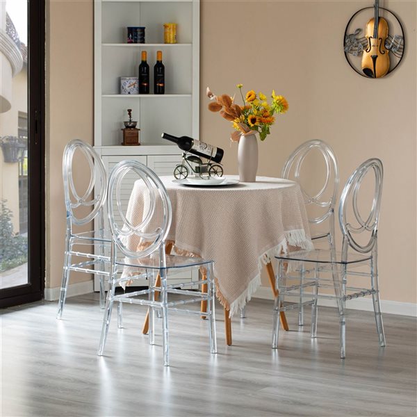 Fabulaxe Phoenix Modern Stackable Transparent Acrylic Party Dining Chairs - Set of 4