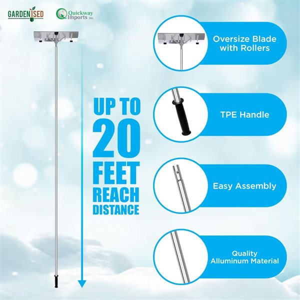 Gardenised Extendable Aluminum Snow and Leaf Roof Rake - 24-in Blade