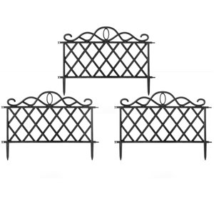 Gardenised 3-Piece Plastic Garden Edging Border Fence Panels for Flower Bed Barrier