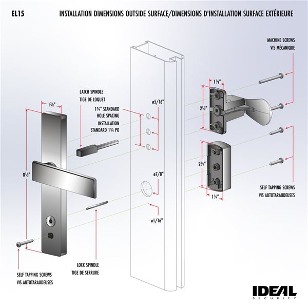 Ideal Security Matte Black EL Lever Handle with Keyed Deadbolt - 2 Posts with Tie Down Screw