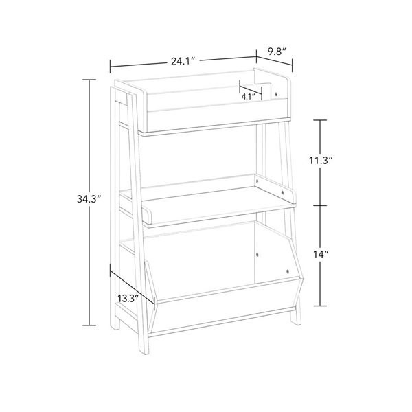 Étagère à 3 tablettes pour enfants avec porte-livres, rangement pour jouets et 2 porte-livres suspendus 10 po, blanc