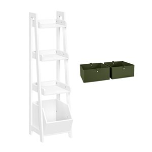 Étagère de 13 po à 4 tablettes pour enfants River Ridge Home blanche avec rangement pour jouets et 2 bacs olive