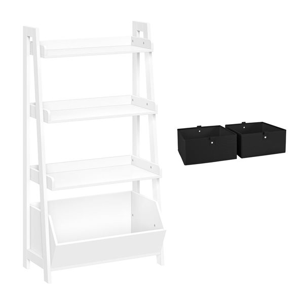 Étagère de 24 po à 4 tablettes pour enfants River Ridge Home blanche avec rangement pour jouets et 2 bacs noirs