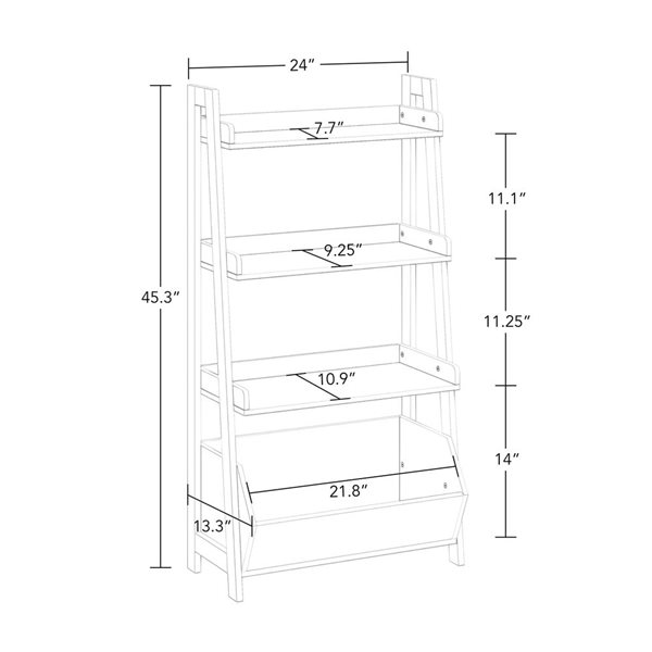 Étagère de 24 po à 4 tablettes pour enfants River Ridge Home blanche avec rangement pour jouets et 2 bacs noirs