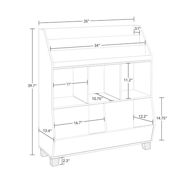 RiverRidge Home Kids Catch-All 35-in Multi-Cubby Toy Organizer with Bookrack - White