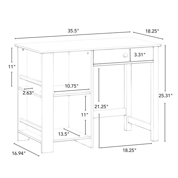 Bureau d'études et chaise pour enfants avec casiers et tablettes RiverRidge Home, blanc