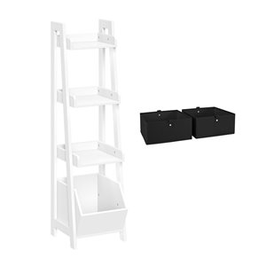 RiverRidge Home Kids White 4-Tier 13-in Ladder Shelf with Toy Organizer and 2-PC Black Bins