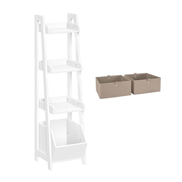 RiverRidge Home Kids White 4-Tier 13-in Ladder Shelf with Toy Organizer and 2-PC Taupe Bins