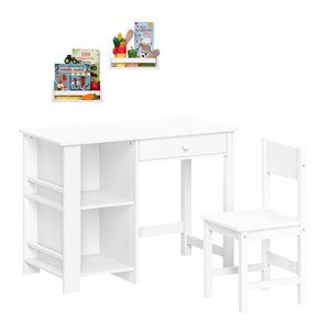 RiverRidge Home Kids Desk and Chair Set with Cubbies, Bookracks and 2 Bonus 10-in Floating Bookshelves - White