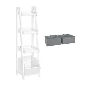 RiverRidge Home Kids White 4-Tier 13-in Ladder Shelf with Toy Organizer and 2-PC Gray Bins