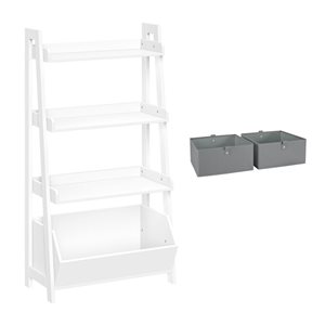 RiverRidge Home Kids White 4-Tier 24-in Ladder Shelf with Toy Organizer and 2-PC Gray Bins