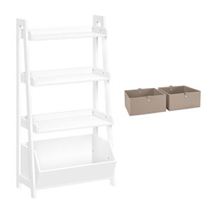 RiverRidge Home Kids White 4-Tier 24-in Ladder Shelf with Toy Organizer and 2-PC Taupe Bins