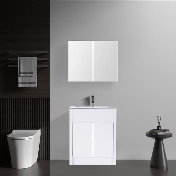 GEF Luna 24-in White Oak Freestanding Vanity with White Ceramic Top Single Sink - KD