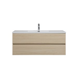 GEF Sadie 48-in Wheat Wall Mount Vanity with White Polymarble Top Single Sink