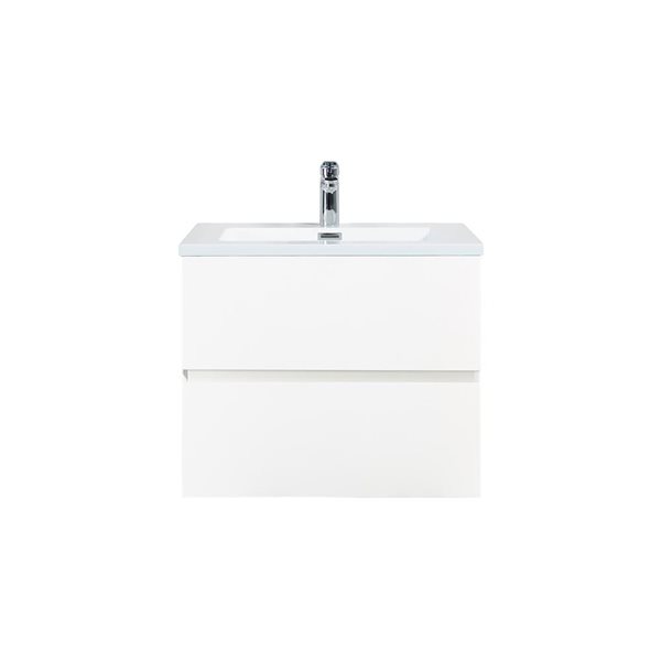 Meuble-lavabo mural Sadie par GEF 24 po blanc avec dessus en polymarbre blanc et évier simple - KD