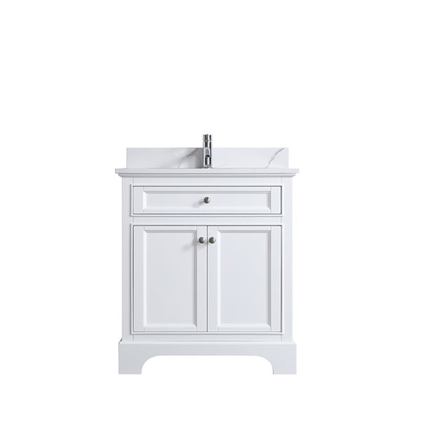 Meuble-lavabo autoportant Milanew par GEF 30 po blanc avec évier simple en marbre Calcutta d'ingénierie - KD