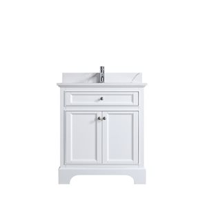 GEF Milanew 30-in White Freestanding Vanity with Engineered Calcutta Marble Top Single Sink - KD