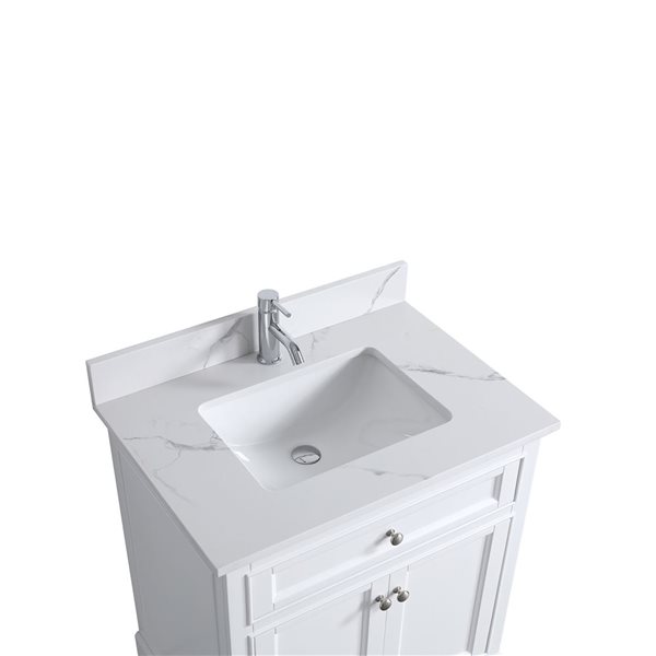 Meuble-lavabo autoportant Milanew par GEF 30 po blanc avec évier simple en marbre Calcutta d'ingénierie - KD